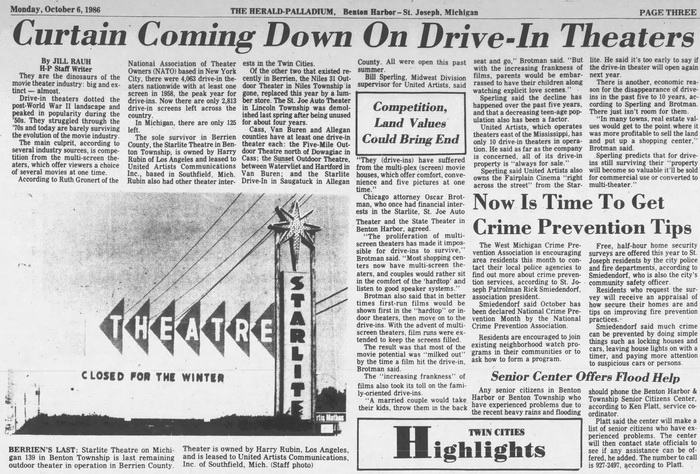 Starlite Drive-In Theatre - 1986 Oct 6 Article (newer photo)